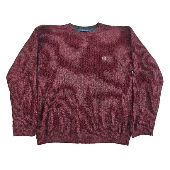 Vintage 90’s Tommy Hilfiger Sweater Men's M Red Black Chunky Knit EUC LS LN - Picture 1 of 14